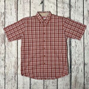 Wrangler Cowboy Rockabilly Wrinkle Resist Plaid Short Sleeve Mens Button Down